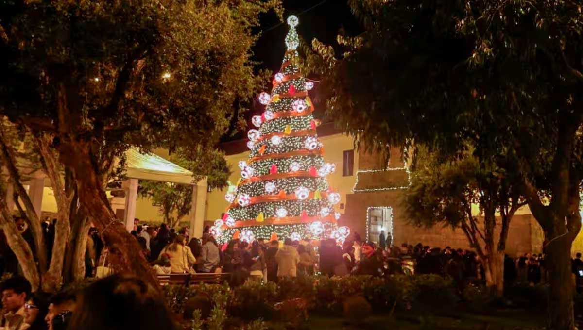 Realizan tradicional encendido de árbol navideño